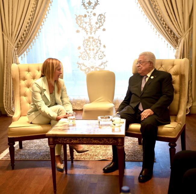 Incontro bilaterale del Presidente Meloni con il Presidente della Palestina