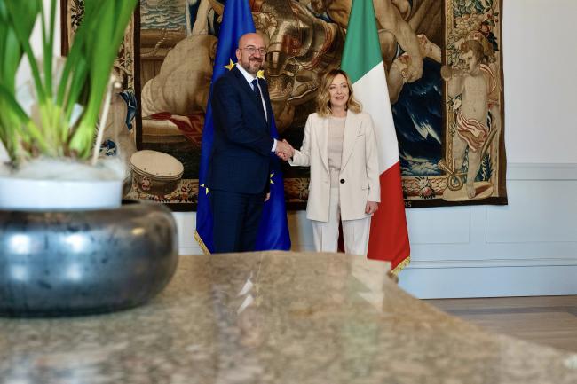 President Meloni meets with President Michel at Palazzo Chigi