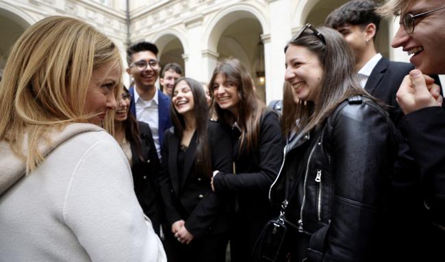 President Meloni meets with a group of high school students from Sciacca