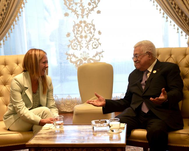 Incontro bilaterale del Presidente Meloni con il Presidente della Palestina