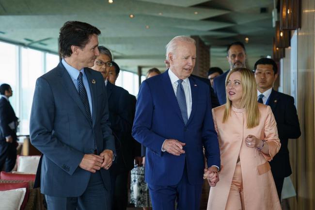 President Meloni with President Biden and Prime Minister Trudeau at the G7 Summit
