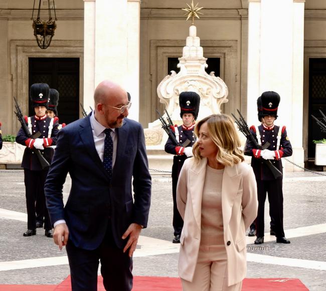 President Meloni welcomes President Michel to Palazzo Chigi
