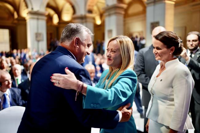 Il Presidente Meloni con il Primo Ministro dell'Ungheria Orbàn