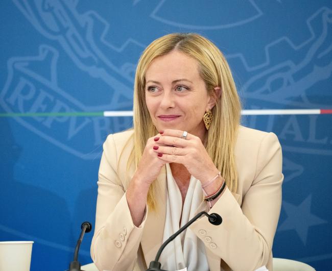 President Giorgia Meloni during the press conference to illustrate the measures adopted by Council of Ministers meeting no. 49