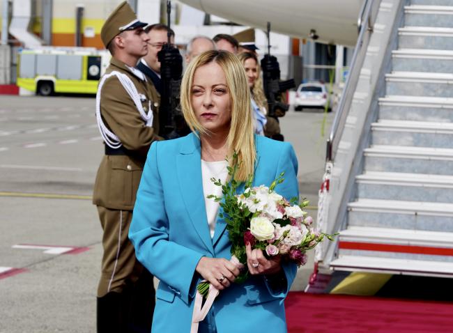 Il Presidente Meloni al suo arrivo a Budapest