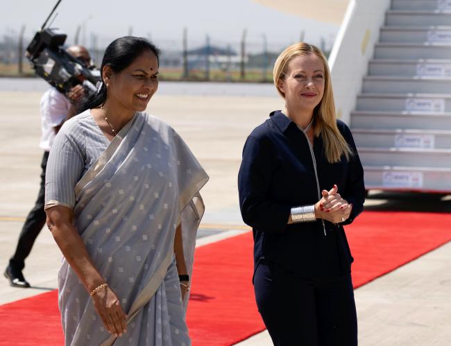 Il Presidente Meloni al suo arrivo in India