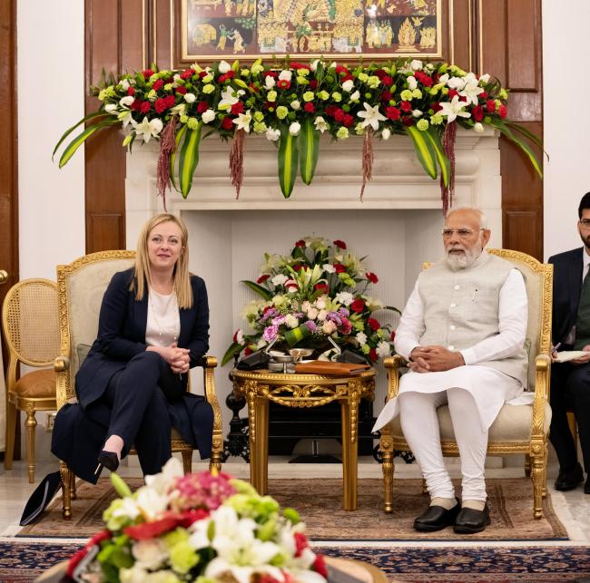 President Meloni meets with Prime Minister Modi of India at Hyderabad House