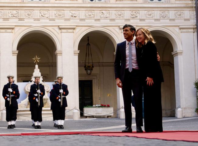 President Meloni welcomes Prime Minister Sunak of the United Kingdom to Palazzo Chigi
