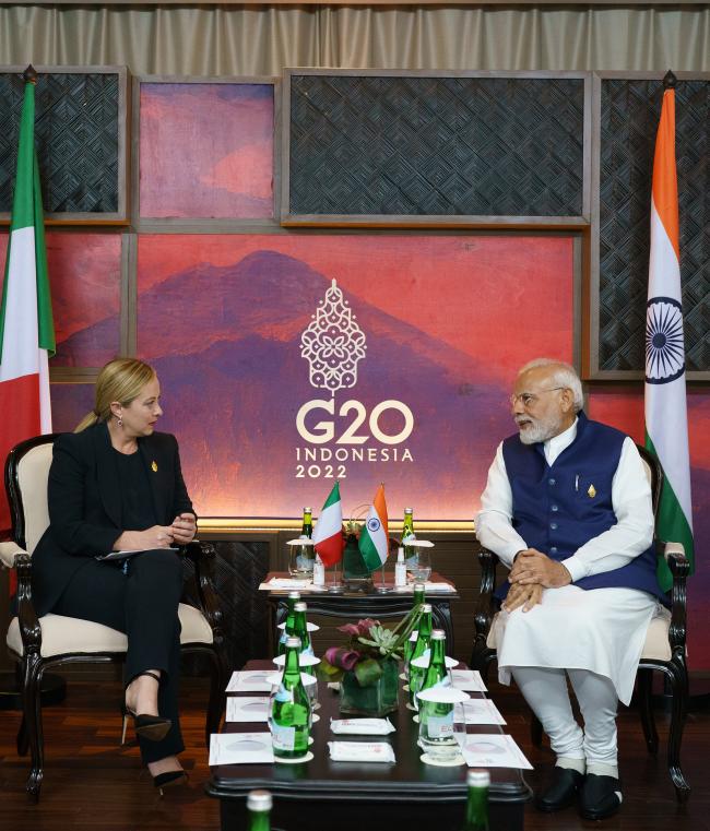 Il Presidente Meloni con il Primo Ministro dell’India Modi