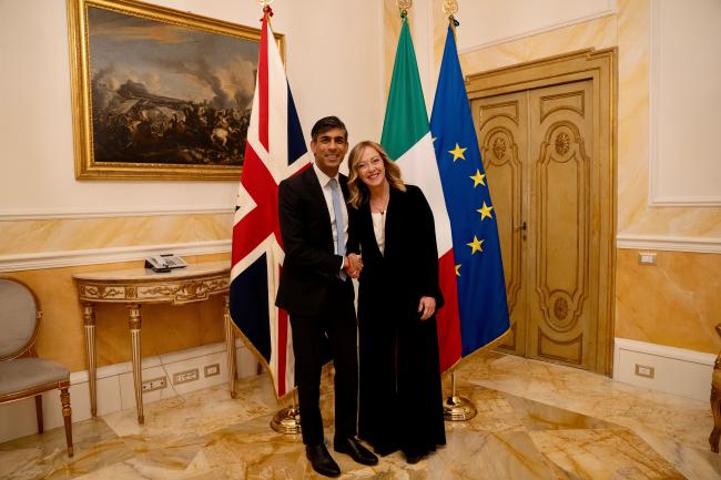 Il Presidente Meloni con il Primo Ministro del Regno Unito Sunak a Palazzo Chigi