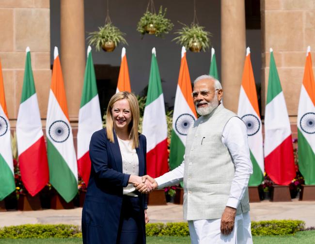 Incontro del Presidente Meloni con il Primo Ministro dell'India Modi  alla Hyderabad House