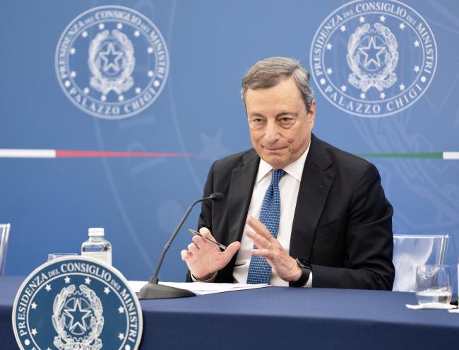 Il Presidente Draghi in conferenza stampa al termine del Consiglio dei Ministri n. 92
