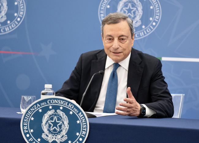 Il Presidente Draghi in conferenza stampa al termine del Consiglio dei Ministri n. 92