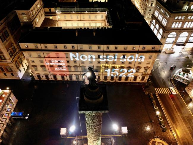Palazzo Chigi’s main façade lit up for the International Day for the Elimination of Violence against Women