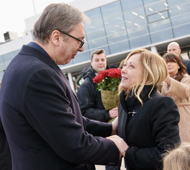 President Meloni and President Vučić during the welcome ceremony