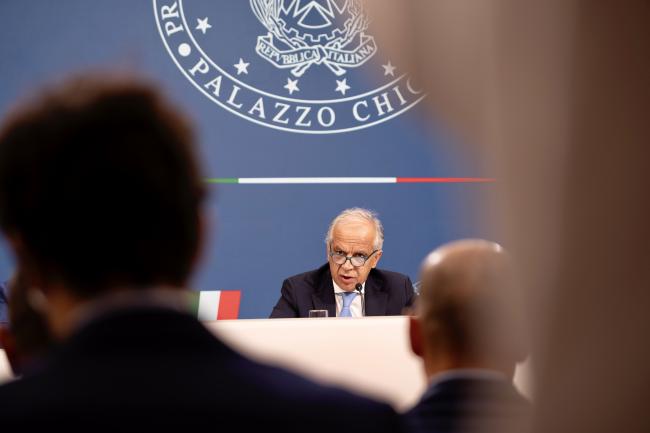 Minister Matteo Piantedosi during the press conference following Council of Ministers meeting no. 52