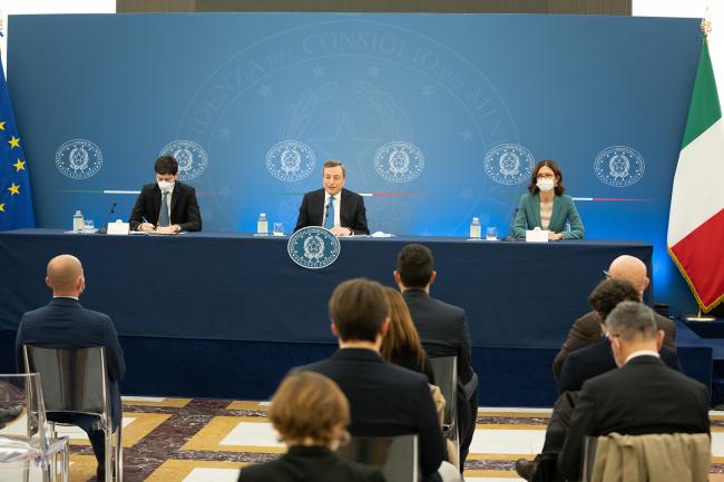 Conferenza stampa del Presidente Draghi con i Ministri Speranza e Gelmini
