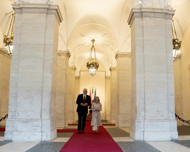 President Meloni with Prime Minister Rama of Albania at Palazzo Chigi
