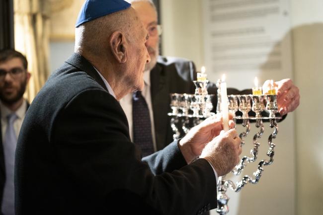 Menorah lighting ceremony at the Jewish Museum of Rome