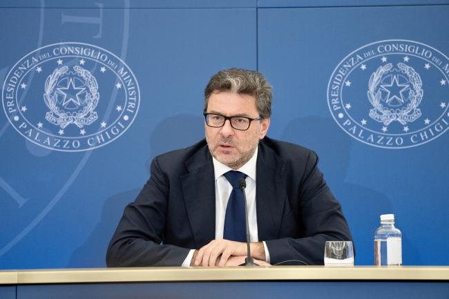 Minister Giorgetti during the press conference