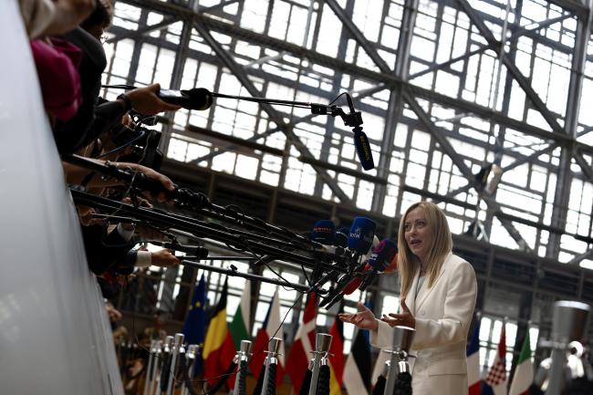 President Meloni’s doorstep following the European Council meeting