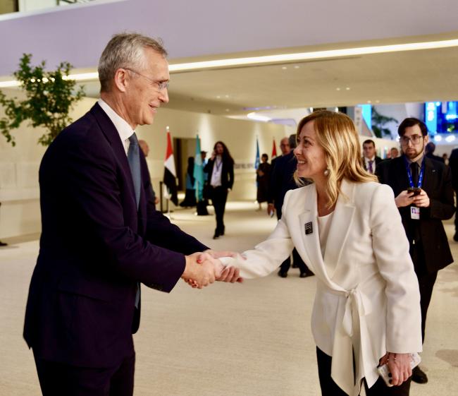 COP28, il Presidente Meloni con il Segretario Generale della NATO