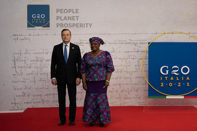 G20 Rome Summit, il Presidente Draghi accoglie la Direttore Generale del WTO Ngozi Okonjo-Iweala