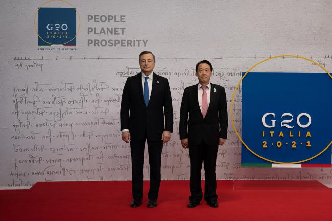 G20 Rome Summit, il Presidente Draghi accoglie il Direttore Generale dell'Organizzazione per l'Alimentazione e l'Agricoltura, Qu Dongyu