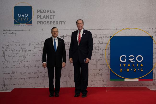 G20 Rome Summit, il Presidente Draghi accoglie il Presidente della Banca Mondiale WBG, David R. Malpass
