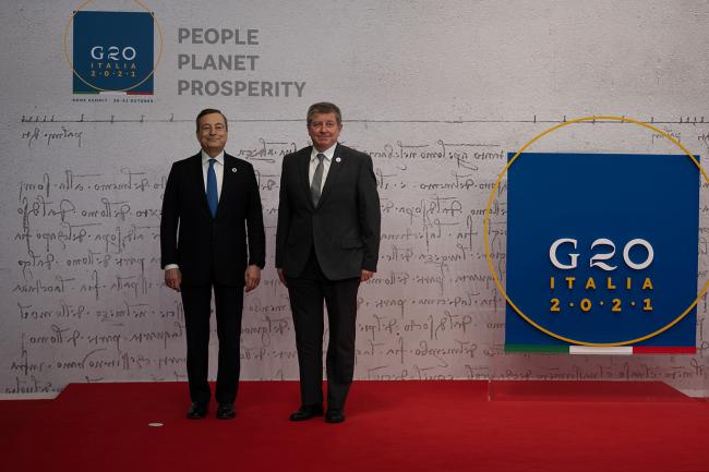 G20 Rome Summit, il Presidente Draghi accoglie il Direttore Generale dell'Organizzazione Internazionale del Lavoro, Guy Ryder