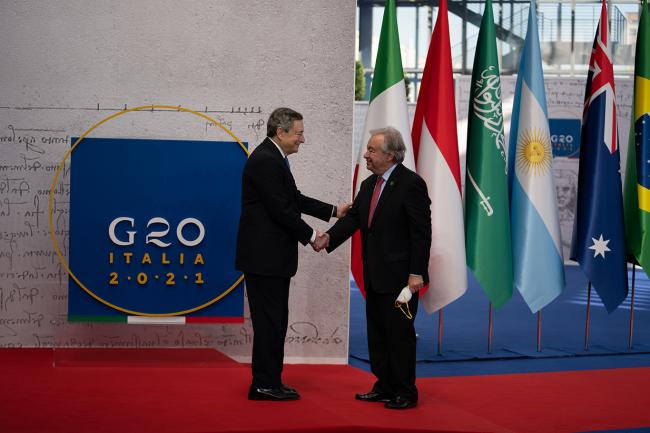 G20 Rome Summit, il Presidente Draghi accoglie il Segretario Generale delle Nazioni Unite António Manuel De Oliveira Guterres