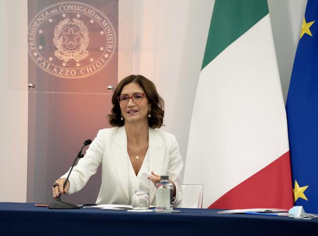 Il Ministro per gli Affari regionali e le Autonomie Mariastella Gelmini in conferenza stampa