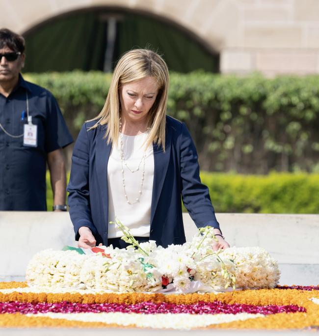 President Meloni visits Raj Ghat memorial to Mahatma Gandhi