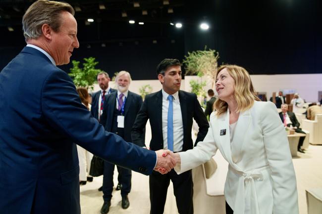 COP28, il Presidente Meloni con il Ministro degli esteri del Regno Unito