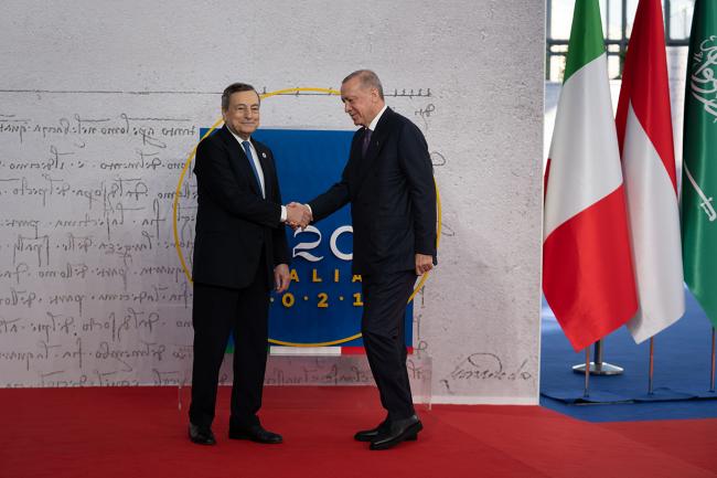G20 Rome Summit, il Presidente Draghi accoglie il Presidente della Repubblica di Turchia Recep Tayyip Erdoğan