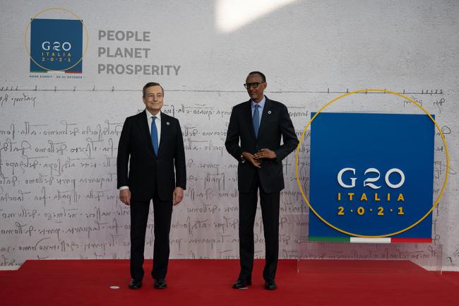 G20 Rome Summit, il Presidente Draghi accoglie il Presidente della Repubblica di Ruanda, Paul Kagame
