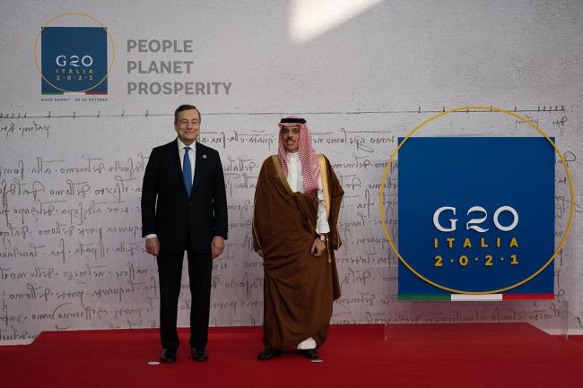 G20 Rome Summit, il Presidente Draghi accoglie  il Ministro degli Esteri del Regno dell'Arabia Saudita, Faisal Bin Farhan Bin Abdullah Al Saud