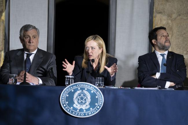 Il Presidente Meloni con I Vice Presidenti e Ministri Tajani e Salvini