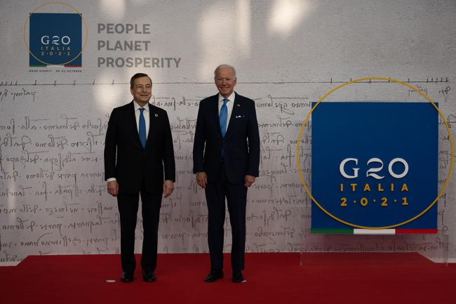 G20 Rome Summit, il Presidente Draghi accoglie il Presidente degli Stati Uniti d'America, Joseph Biden Jr.