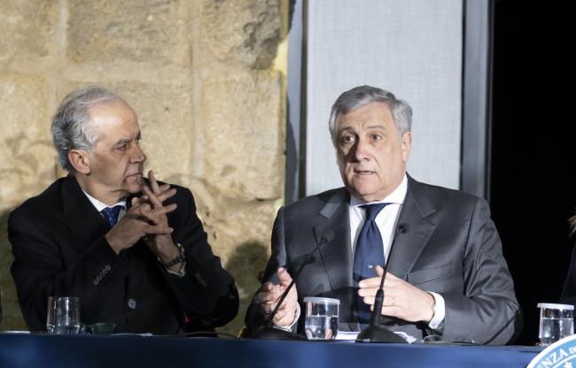 Vice-President Tajani and Minister Piantedosi during the press conference following the Council of Ministers meeting in Cutro