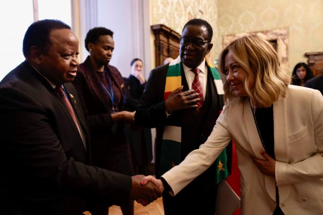 Italia-Africa Summit: President Meloni exchanges greetings with Prime Minister Trovoada