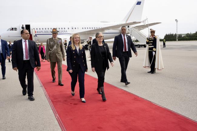 L'arrivo del Presidente Meloni a Tunisi