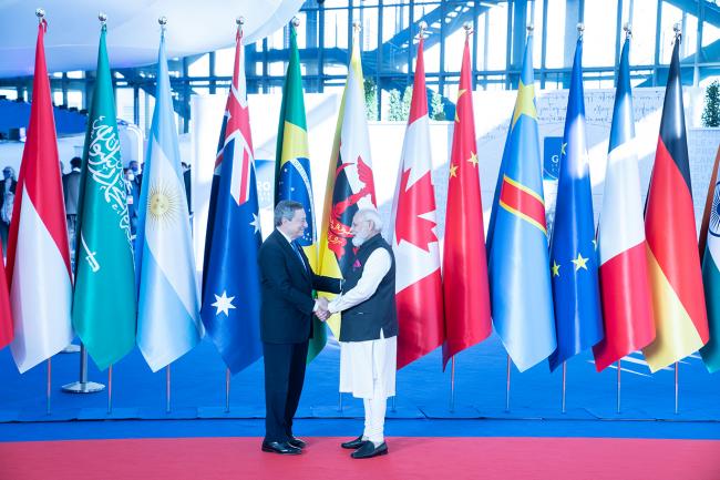G20 Rome Summit, il Presidente Draghi accoglie il Primo Ministro dell'India Narendra Modi