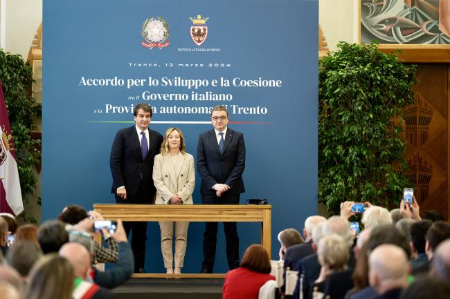 Signing ceremony for the Development and Cohesion Agreement between the Italian Government and the Autonomous Province of Trento