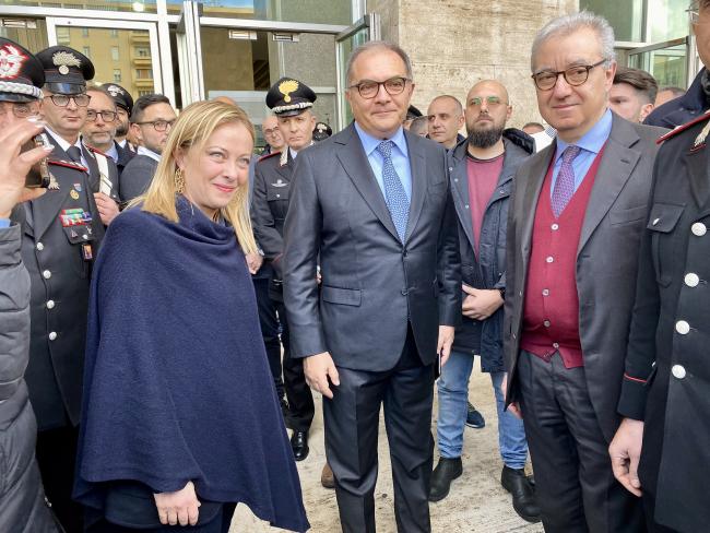 President Meloni and Undersecretary of State Mantovano at the Palermo Public Prosecutor’s Office following the arrest of Matteo Messina Denaro