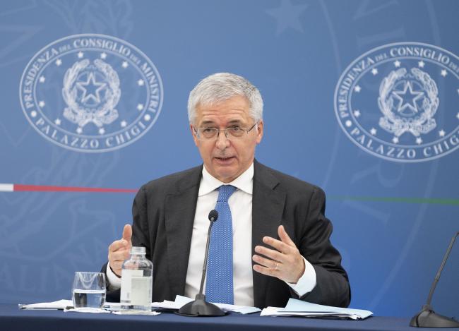 The Minister of Economy and Finance, Daniele Franco, during the press conference following Council of Ministers meeting no. 95