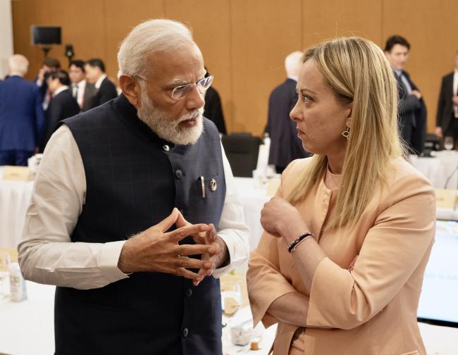 Il Presidente Meloni con il Primo Ministro indiano Modi al Vertice G7