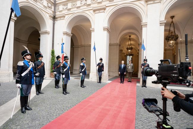 Outgoing President of the Council of Ministers Mario Draghi leaves Palazzo Chigi