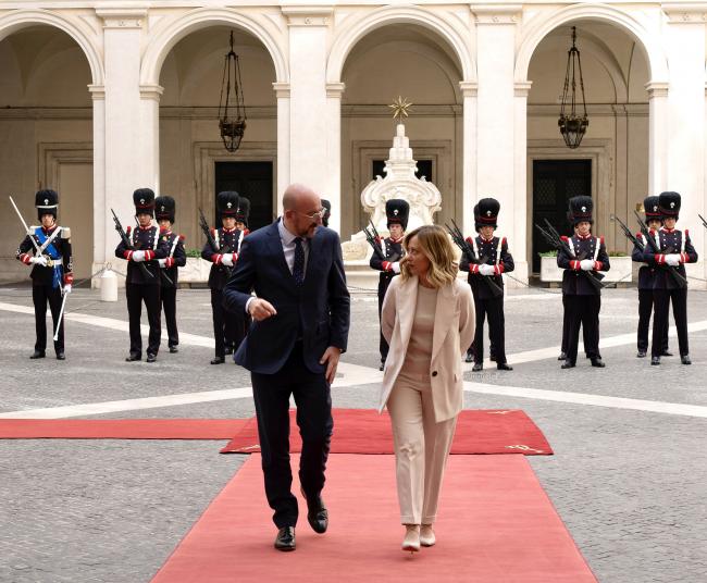 President Meloni welcomes President Michel to Palazzo Chigi