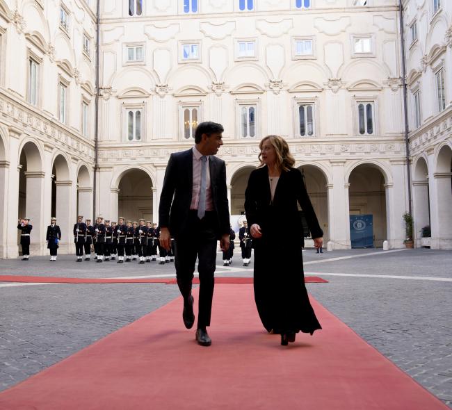 President Meloni welcomes Prime Minister Sunak of the United Kingdom to Palazzo Chigi